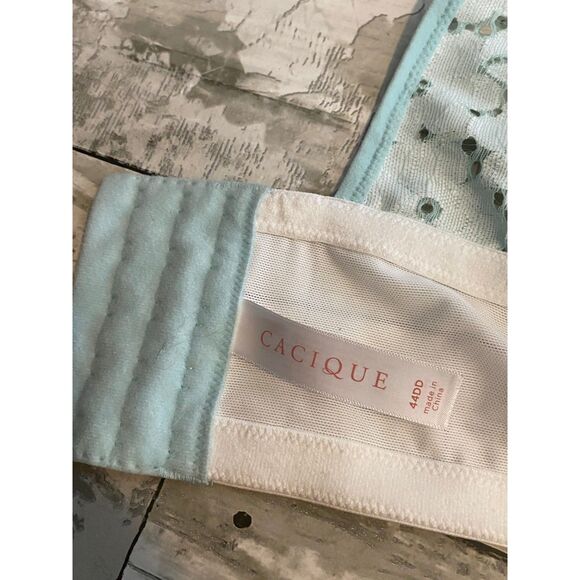 Lane Bryant Cacique light blue plaid print boost plunge underwire bra 44DD - Picture 7 of 7